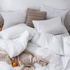 MooMee Bedding Duvet Cover Set 100% Washed Cotton Linen Like Textured Breathable Durable Soft Comfy (Solid Off White, Super King 108"x98")