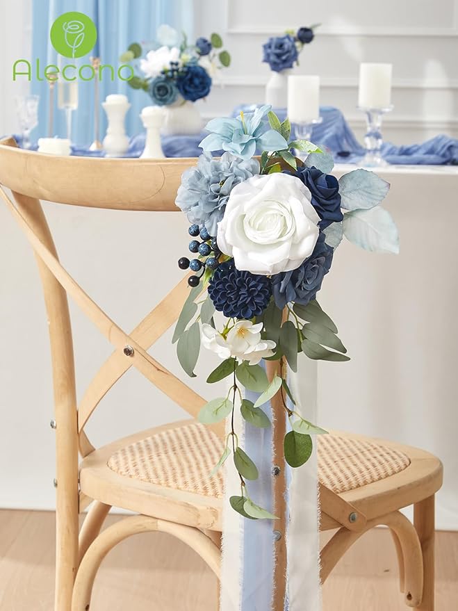 Alecono Artificial Flowers, Dusty Blue Fake Flowers Combo Box for DIY Wedding Bridal Bouquets, Cake Party Table Centerpieces Home Decor