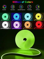 50ft LED Neon Rope Lights with App and Remote Control, IP65 Waterproof Neon Strip Lights for Outdoor Indoor, DIY Design Flexible Led Rope Lights for Bedroom, Living, Gaming, Party Decor