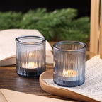 32Pcs Ribbed Blue Votive Candle Holders, Tea Light Candle Holders for Table Centerpiece, Blue Candle Holders for Wedding Decor,Home and Holiday Decor