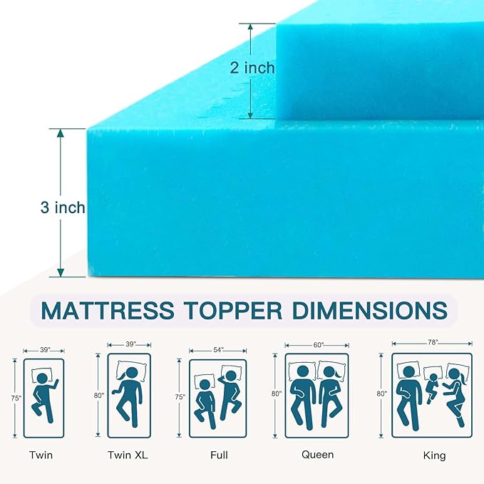 3 Inch Full (54"x75") Memory Foam Mattress Topper, Cooling Gel Infused Mattress Pad, Soft Bed Topper for Pressure Relief Back Pain, Breathable, CertiPUR-US Certified