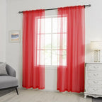HUTO Christmas Red Sheer Voile Curtains 84 inches Long for Baby Wedding Party Backdrop Rod Pocket Window Sheer Panels Drapes for Bedroom Nursery Living Room 2 Panels 52 Inch Width by 84 Inch Length
