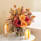 Artificial Fall Flowers Bouquet for Decoration, Fall Fake Silk Flower Arrangements Faux Autumn Flowers Fall Decorations for Home Indoor Office Wedding Bride Bouquets Tables Centerpieces Fall Decor