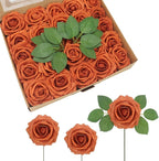 50PCS Burnt Orange Artificial Flowers Realistic Roses, Real Looking Fake Roses with Stem for DIY Wedding Bouquets Centerpieces Bridal Shower Party Home Romantic Decorations (Burnt Orange, 50pcs)