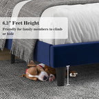 Allewie Full Platform Bed Frame/Velvet Upholstered Bed Frame with Vertical Channel Tufted Headboard/Strong Wooden Slats/Mattress Foundation/Box Spring Optional/Easy Assembly/Navy Blue