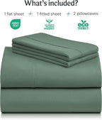 LuxClub 4 PC California King Sheet Set, Breathable Luxury Bed Sheets, Deep Pockets Wrinkle Free Cooling Sheets Machine Washable Hotel Bedding Silky Soft - Tree Moss Green Cal King