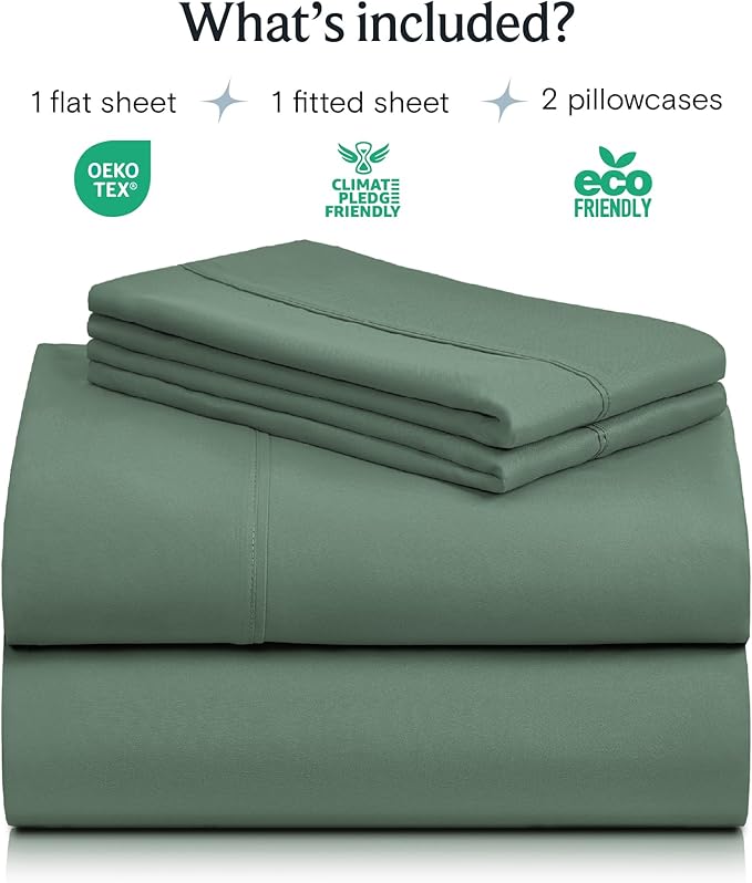 LuxClub 4 PC King Sheet Set, Breathable Luxury Bed Sheets, Deep Pockets Wrinkle Free Cooling Bed Sheets Machine Washable Hotel Bedding Silky Soft - Tree Moss Green King
