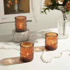 36pcs Amber Votive Candle Holders for Fall Decor, Glass Small Tea Lights Candle Holders for Table Centerpiece for Home Decor Party Fall Boho Decor (Amber)