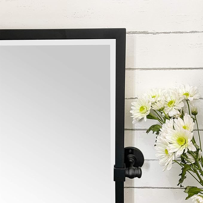 TEHOME Pivot Mirror Matte Black Bathroom Mirror Squared Edge Rectangle Tilting Beveled Vanity Mirrors for Wall, Overall 33.9 x 40 inches (Mirrror 30 x 40 inches)