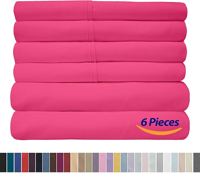 6 Piece Bed Sheet Set, Split King, Fuschia