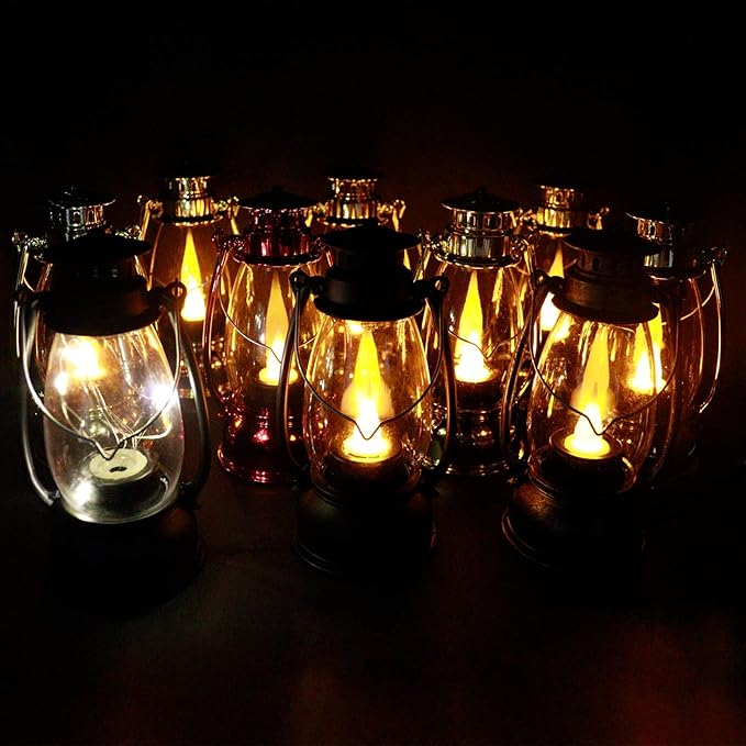 (12 Pcs-5.1in) Mini Lanterns for Vintage Western Christmas Decor, Lightweight Portable Small LED Lanterns Decorative Indoor & Outdoor Hanging Ornaments for Weddings Party Halloween Decorations