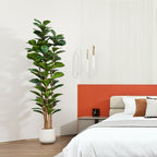 Artificial Fiddle Leaf Fig Tree with White Planter, 7ft Tall Fake Tree with Natural Wood Trunk for Home Decor, Faux Ficus Tree Fake Moss for Indoor Office Living Room