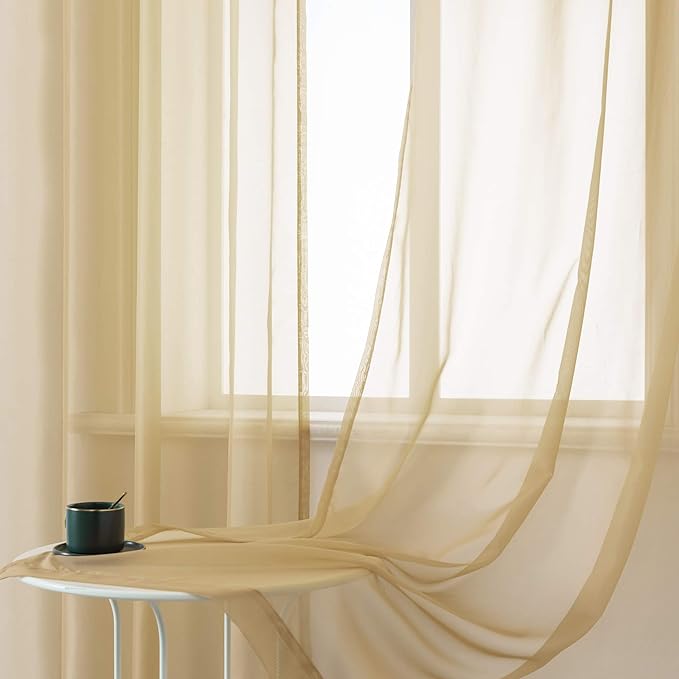 DUALIFE Antique Taupe Brown Sheer Curtains 84 Inch Length Grommet Light Brown Tan Semi Voile Curtain Panels Window Drapes for Living Room and Bedroom Window Treatments 2 Panels 52 x 84 Inch Natural