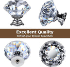 DEELF 12 Packs Kitchen Cabinet Knobs, 40 mm Crystal Cabinet Knobs, Diamond Dresser Handle Drawer Pulls, Dresser Knobs for Cabinets and Drawers, Silver Base