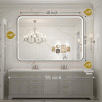 LED Bathroom Mirror with Lights,48x36 Inch Brushed Silver Framed Lighted Vanity Mirror,Anti Fog Stepless Dimmable Wall Mounted(Horizontal/Vertical)