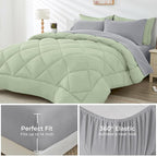 HEVUMYI Twin Comforter Set - 5-Piece All Season Bed in a Bag Twin, Ultra Soft Bedding Set with Comforter, Flat Sheet, Fitted Sheet, Pillowcases, Pillow Shams, Sage Green & Light Grey