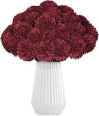 36 Pcs Burgundy Artificial Chrysanthemums Flowers Red Fake Mums Silk Ball Flowers for Fall Home Decor Wedding Table Centerpiece Christmas Floral Arrangements (Burgundy)