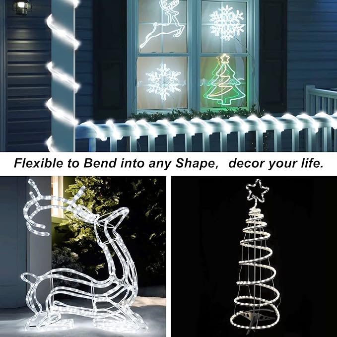 JMEXSUSS 100 LED Battery Operated Rope Lights - Outdoor Waterproof, 33ft 8Mode Battery String Lights Outdoor with Remote for Trampoline, Camping, Balcony, Canopy, Deck Decor (White)