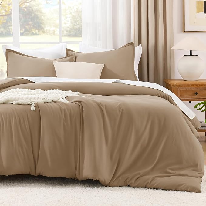 Litanika Comforters Taupe Oversized Queen Size, 3 Pieces Lightweight Solid Bedding Set & Collections, All Season Fluffy Bed Set (98x98In Comforter & 2 Pillowcases)