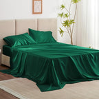 Love's cabin Satin King Sheet Sets - 4 Piece Dark Green Silky Sheets King Size Bed with Deep Pocket, Luxury Silk Feel King Size Satin Sheet Set (1 Flat Sheet,1 Fitted Sheet,2 Pillow Cases)