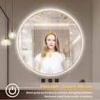 32" Round LED Bathroom Mirror, Wall Mounted Round Backlit Mirror LED Bathroom Vanity Mirror with Lights Fog Free Circle Lighted Mirror with Gold Frame, Smart Light up Mirror 3-Color