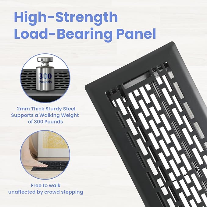 4x12 Inches Heavy Duty Walkable Floor Register - Easy Adjust Air Supply Lever Decorative Floor Vent Covers - Boston Design Vent Covers for Home - Matte Black