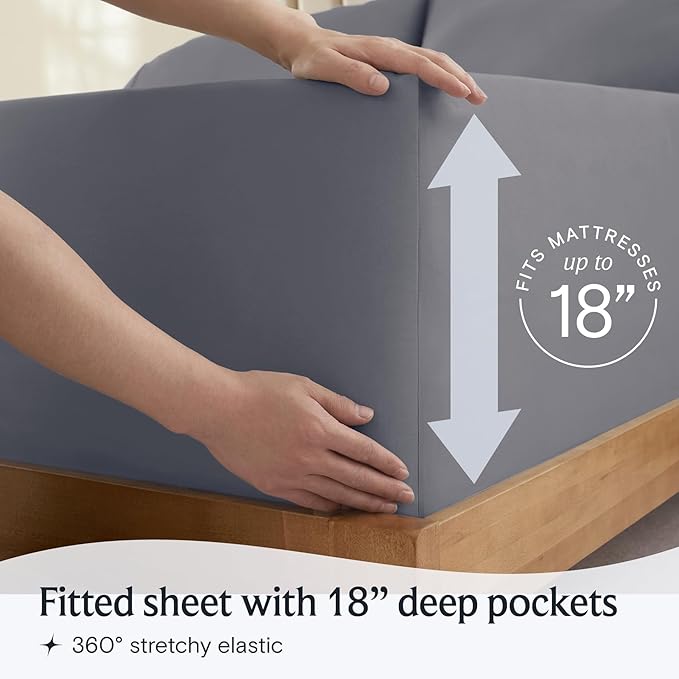 LuxClub 5 PC Split King Sheet Set Bed Sheets Deep Pockets Wrinkle Free Cooling Sheets Machine Washable Hotel Bedding Silky Soft - Light Grey Split King