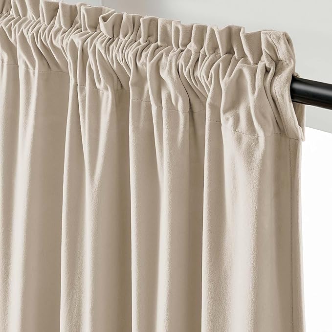 Lazzzy Velvet Blackout Curtains Thermal Insulated Room Window Drapes Super Soft Luxury Curtains for Living Room Bedroom Rod Pocket 2 Panels, Beige, 52" W x 108" L
