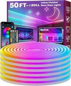 FBZ 50Ft Led Rope Lights, Flexible Neon Lights Control with App/Remote, Multiple Modes, IP65 Outdoor RGB Waterproof, Music Sync Gaming Light Strip for Bedroom Decor