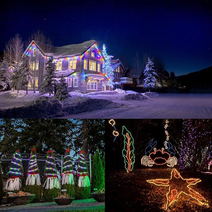 50ft 360 LED Waterproof Rope Lights, 110V Connectable Indoor Outdoor Colored Led Rope Lights for Outside, Deck, Patio, Pool, Camping, Bedroom Decor, Landscape Lighting and More (Multicolor)