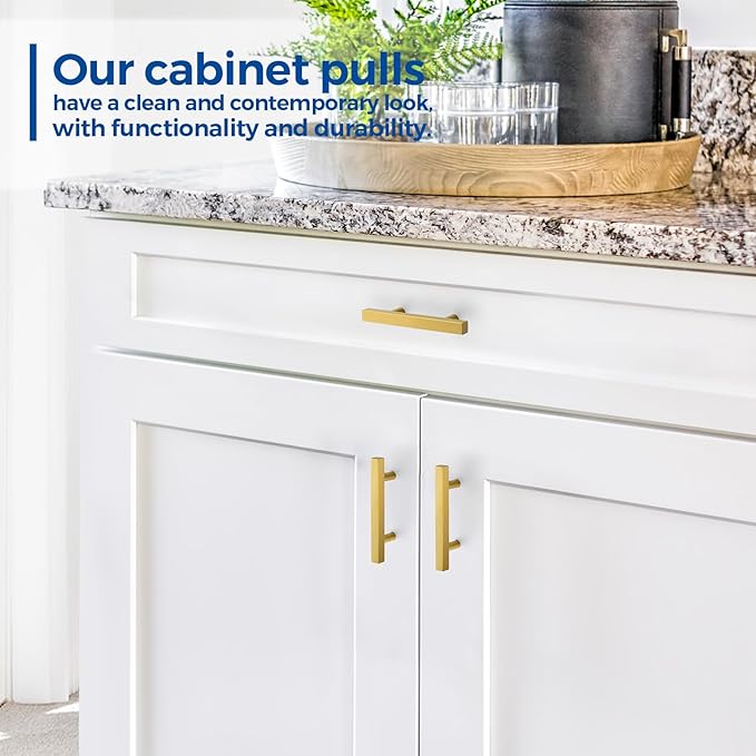 JOY DECOR 10 Pack 3 Inch Brushed Brass Square Cabinet Handles Stainless Steel Cabinet Hardware Pulls for Kitchen and Drawers with 5 Inch Overall Length