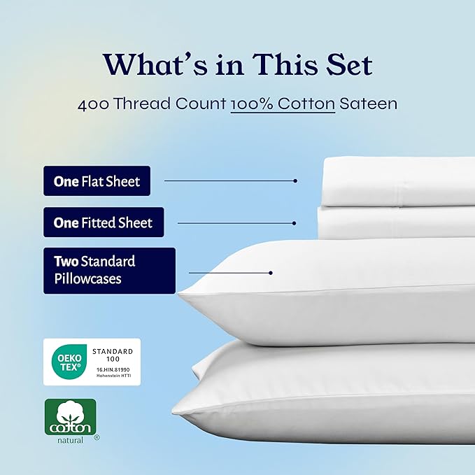 California Design Den Natural 100% Cotton Sheets, Full Size Sheets Set, 400 Thread Count Sateen Bedding, Deep Pockets with All-Around Elastic for a Snug Fit, Cool & Durable Bed Set - Antique White