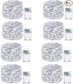 8-Pack Fairy Lights Battery Operated with Remote & Timer & 8 Modes, Waterproof 16 FT 50 LED String Lights Outdoor Indoor, Battery Twinkle Lights for Christmas Bedroom Centerpiece Décor (Cool White)