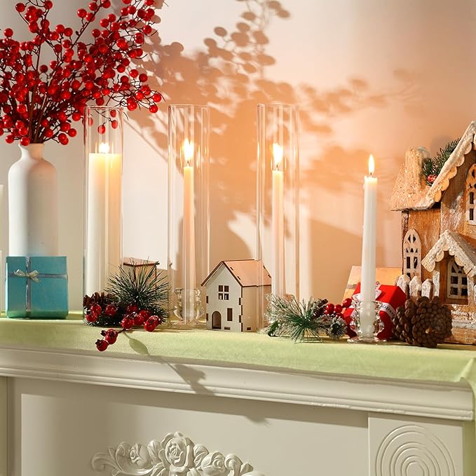 36 Set Christmas Glass Hurricane Candle Holders 12.6" Open Ended Glass Candleholder Tube Shape Bottomless and 2.2" Taper Clear Candlestick Holders for Wedding Party Table Centerpiece (Clear)