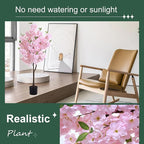 Artificial Cherry Blossoms Tree with Blooming Pink Flowers for Indoor Home Decor, Japanese Style Faux Plant for Living Room, Office, Bedroom - Tall Fake Tree with Branches, Outdoor Decoration 4FT