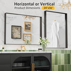 36"x 24" Black Bathroom Mirrors for Over Sink, Wall Vanity Mirror, Framed Rectangle Mirrors for Wall, Living Room Entryway, Anti-Rust, Tempered Glass Hangs Horizontally or Vertically