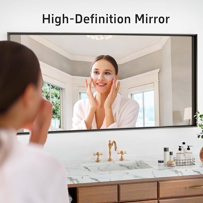 55”x 30” Blak Bathroom Mirrors for Over Sink, Black Framed Vanity Mirror for Bathroom, Shatter Proof, Tempered Glass, Rectangle Wall Mirror Horizontally/Vertically