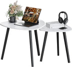 BAMEOS Bamboo Nesting Triangle End Table,Set of 2 Coffee Table Modern Minimalist Side Table for Living Room (Marble White)