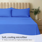 LuxClub 5 PC Sheet Set Bed Sheets Deep Pockets 16" Eco Friendly Wrinkle Free Cooling Machine Washable Hotel Bedding Silky Soft - Marine Blue Split King