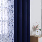 BONZER Mix and Match Curtains - 2 Pieces Branch Print Sheer Curtains and 2 Pieces Blackout Curtains for Bedroom Living Room Grommet Window Drapes, 54x95 Inch/Panel, Indigo, Set of 4 Panels