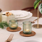 24pcs Assorted Green Votive Candle Holders for Table Centerpiece, Ribbed Tea Lights Candle Holder Glass, Green Candle Holders for Wedding Table Decor, Bridal Shower and Tea Party Decorations
