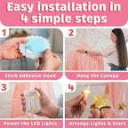 Bollepo Bed Canopy with Lights - Pink Princess Canopy for Girls Room | Single, Twin, Full, Queen | Kids Bed, Hanging Fairy Led Canopy