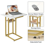 HOOBRO Foldable End Table, Gold C Shaped Side Table with Storage Shelf, Small Snack Table Suitable for Living Room Bedroom Small Spaces, Easy Assembly, Gold and Marble DM29SF01