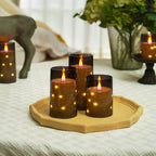 Homemory Flickering Flameless Candles with String Lights, Battery Operated Candles, Embedded String Lights LED Candles, Unbreakable Plexiglass with Remote, Set of 3, Grey