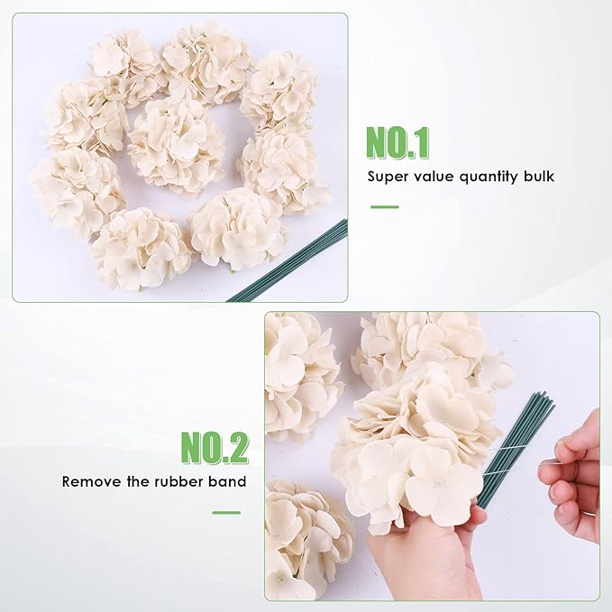 AVIVIHO 65pcs Fake Flowers Beige Hydrangea Artificial Flowers Bulk Realistic Hydrangeas Silk Flowers with Stems for Western Boho Decor, Rustic Flowers Home Weddings,Party Table Decorations