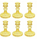 Glass Candlestick Holder,Striped Taper Candle Holders,Set of 6 Candle Stand for Table Centerpieces, Home Decor,Weddings,Festival and Parties (Yellow Dimond)