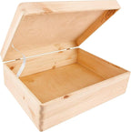 XL Large Wooden Storage Box with Hinged Lid | 15.8x11.8x5.5 inches (+-0.5) | Plain Unpainted Gift Box Tool Toy Kitchen Clothes Jewelry | Rough & UNSANDED Wood Keepsake