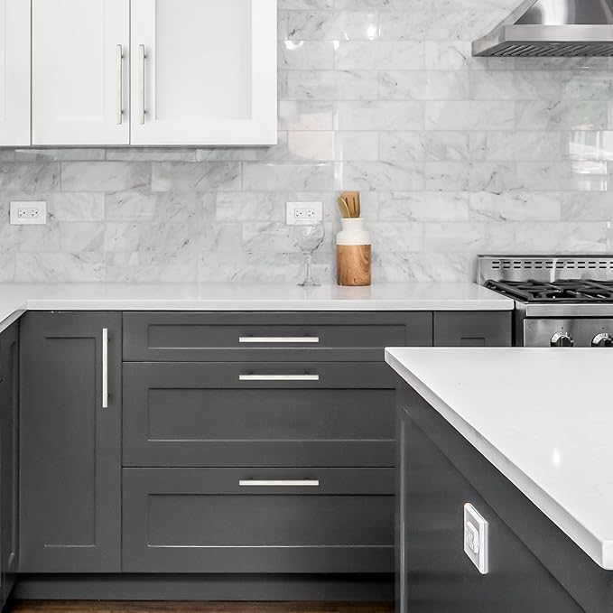 Ravinte Brushed Nickel Cabinet Handles 5 Pack 6-3/10 inch Satin Nickel Square Cabinet Pulls Silver Hardware for Kitchen Cabinets 8-4/5 inch Overall Length Stainless Steel Drawer Pulls