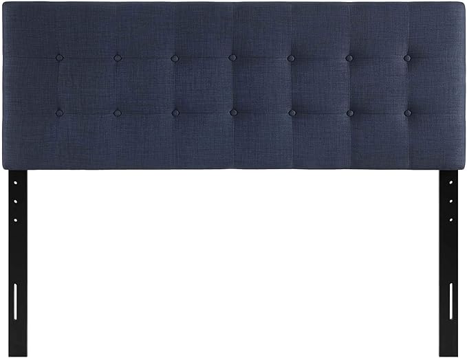 Modway Emily Tufted Button Linen Fabric Upholstered Full Headboard in Navy