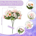 Tigeen 12 Bundles Peonies Artificial Flowers Faux Roses Silk Flowers Hydrangea Artificial Bouquet for Wedding Table Centerpiece Floral Vase Home Office Bridal Decor (Purple,Pink)